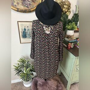The Nines By Hatch Maternity Black Red Yellow Ditsy Floral‎ Balloon Sleeve Dress